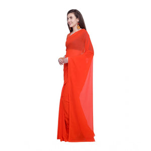 Generic Women's Dyed Solid Saree With Unstitched Blouse 5.5Mtr (Orange)
