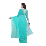 Generic Women's Dyed Solid Saree With Unstitched Blouse 5.5Mtr (Seablue)