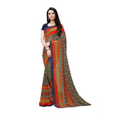 Generic Women's Georgette Printed Saree With Unstitched Blouse 5.5Mtr (Blue)