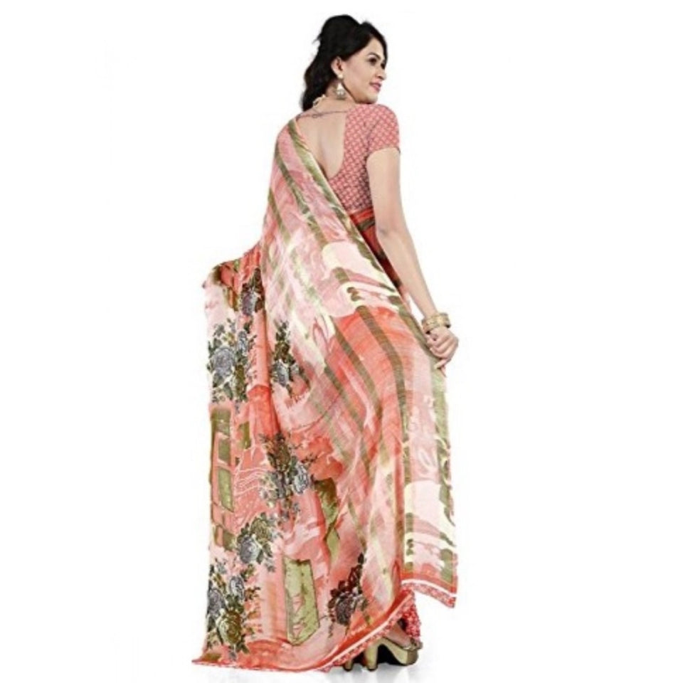 Generic Women's Faux Georgette Printed Saree With Unstitched Blouse 5.5Mtr (Orange)
