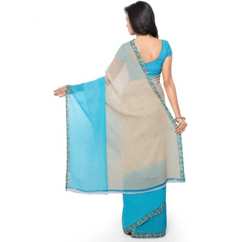 Generic Women's Faux Georgette Printed Saree With Unstitched Blouse 5.5Mtr (Blue)