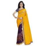Generic Women's Faux Georgette Printed Saree With Unstitched Blouse 5.5Mtr (Yellow)