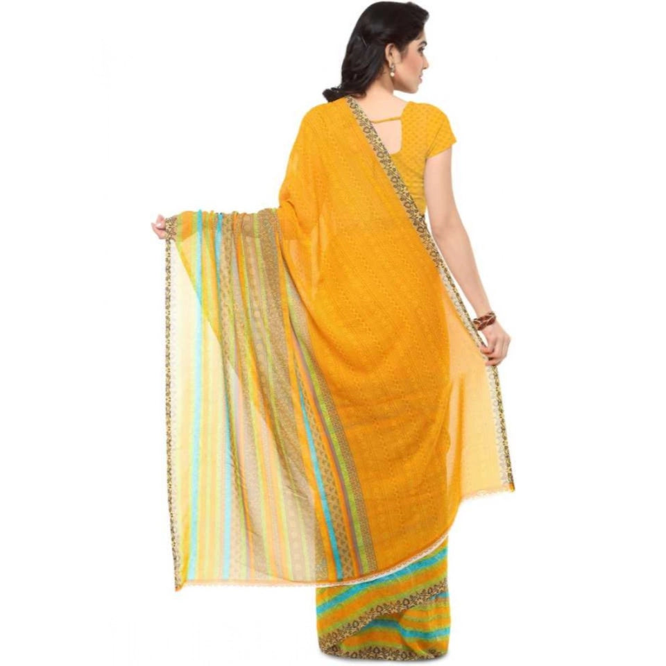 Generic Women's Faux Georgette Printed Saree With Unstitched Blouse 5.5Mtr (Yellow)