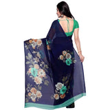 Generic Women's Faux Georgette Printed Saree With Unstitched Blouse 5.5Mtr (Blue)