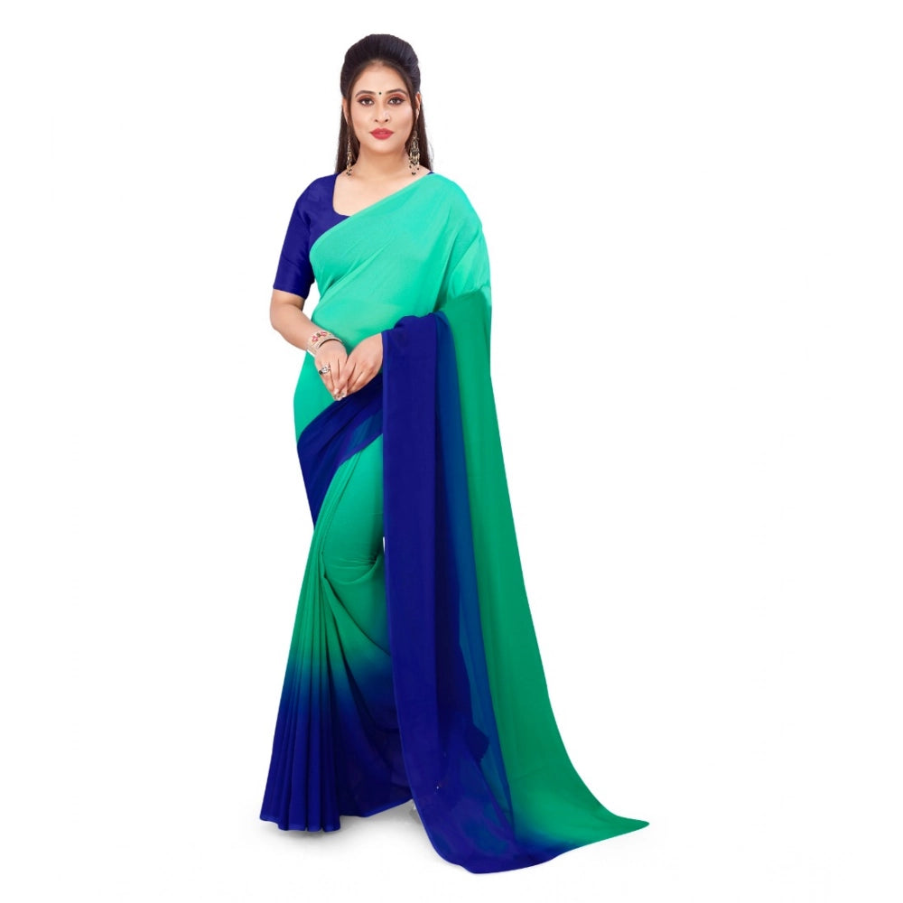 Generic Women's Georgette Solid Saree With Unstitched Blouse 5.5Mtr (Turquoise Green)