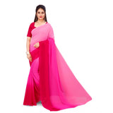 Generic Women's Georgette Solid Saree With Unstitched Blouse 5.5Mtr (Pink)