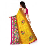 Generic Women's Faux Georgette Printed Saree With Unstitched Blouse 5.5Mtr (Yellow)