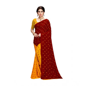 Generic Women's Georgette Printed Saree With Unstitched Blouse 5.5Mtr (Red)