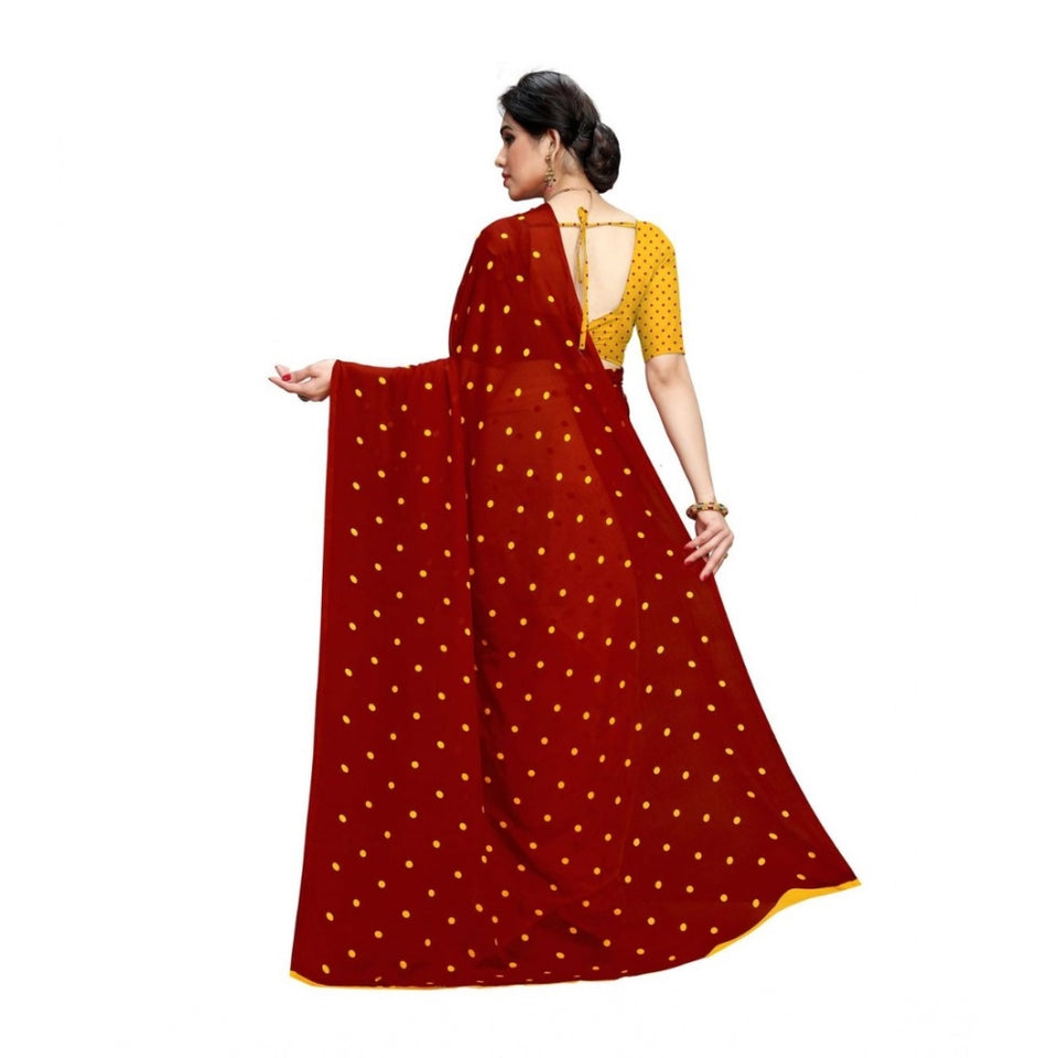 Generic Women's Georgette Printed Saree With Unstitched Blouse 5.5Mtr (Red)