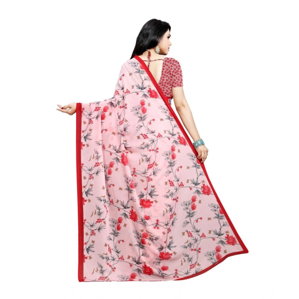 Generic Women's Georgette Printed Saree With Unstitched Blouse 5.5Mtr (Peach)