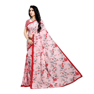 Generic Women's Georgette Printed Saree With Unstitched Blouse 5.5Mtr (Peach)