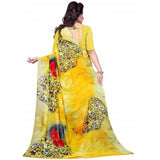 Generic Women's Faux Georgette Printed Saree With Unstitched Blouse 5.5Mtr (Yellow)