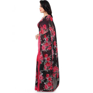 Generic Women's Faux Georgette Printed Saree With Unstitched Blouse 5.5Mtr (Pink)
