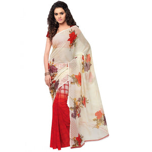 Generic Women's Faux Georgette Printed Saree With Unstitched Blouse 5.5Mtr (Red)
