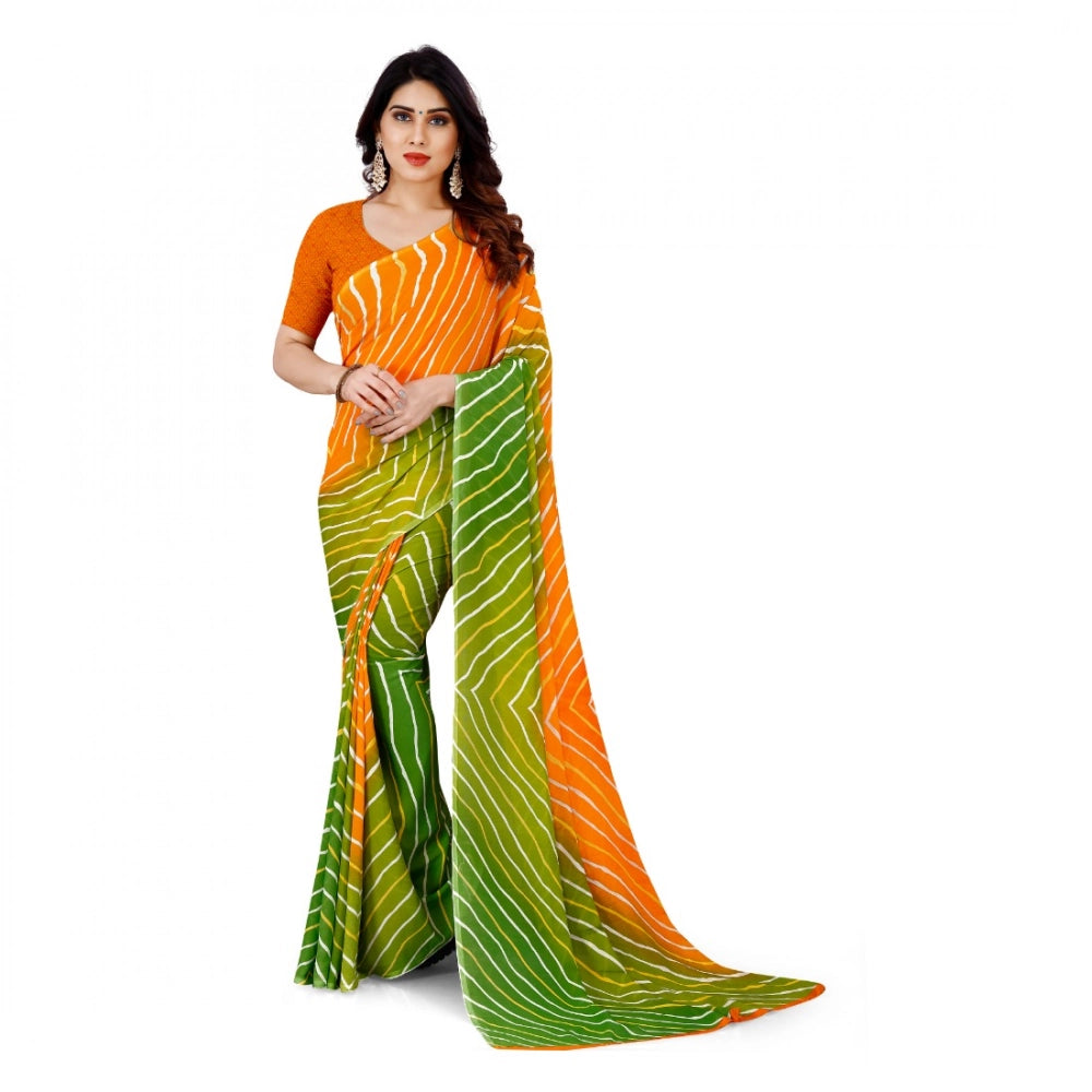Generic Women's Faux Georgette Printed Saree With Unstitched Blouse 5.5Mtr (Yellow)