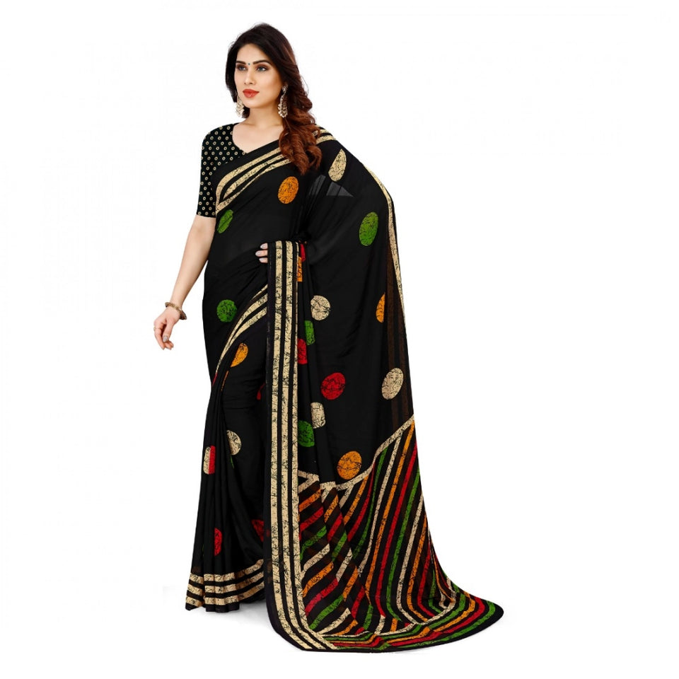 Generic Women's Faux Georgette Printed Saree With Unstitched Blouse 5.5Mtr (Multicolor)