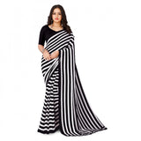 Generic Women's Faux Georgette Printed Saree With Unstitched Blouse 5.5Mtr (Black)