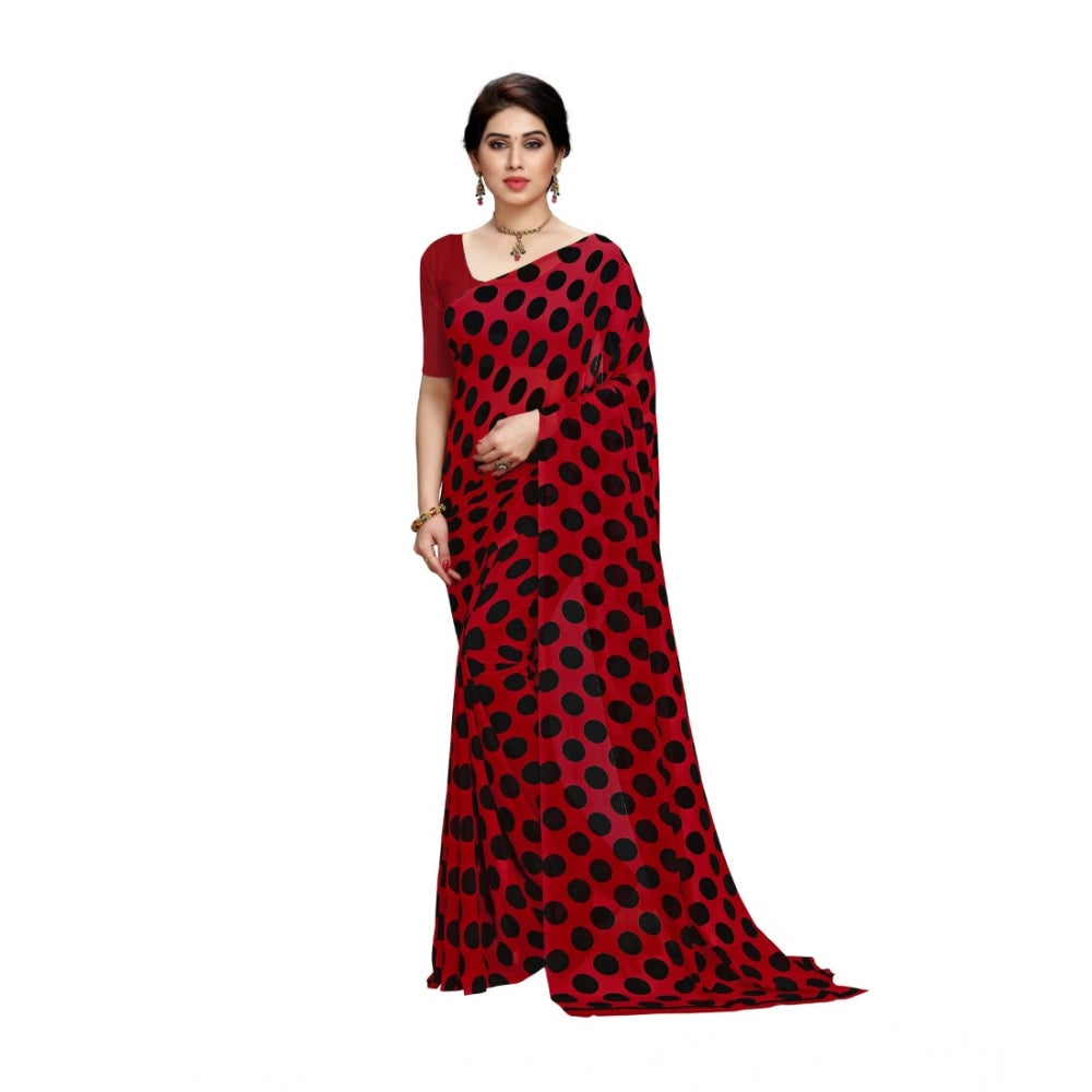 Generic Women's Georgette Printed Saree With Unstitched Blouse 5.5Mtr (R.Black)