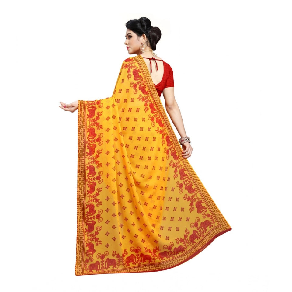 Generic Women's Georgette Printed Saree With Unstitched Blouse 5.5Mtr (Red)