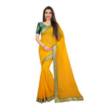 Generic Women's Chiifon Saree Printed Saree With Unstitched Blouse 5.5Mtr (Yellow)