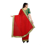 Generic Women's Chiifon Saree Printed Saree With Unstitched Blouse 5.5Mtr (Red)