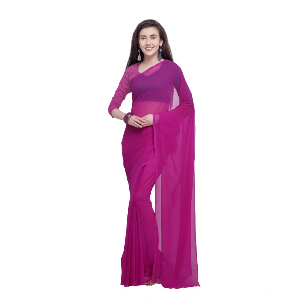 Generic Women's Dyed Solid Saree With Unstitched Blouse 5.5Mtr (Pink)
