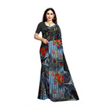 Generic Women's Georgette Printed Saree With Unstitched Blouse 5.5Mtr (Blue)