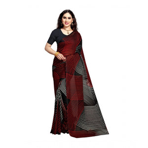 Generic Women's Georgette Printed Saree With Unstitched Blouse 5.5Mtr (Black)