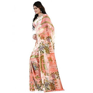 Generic Women's Faux Georgette Printed Saree With Unstitched Blouse 5.5Mtr (Orange)