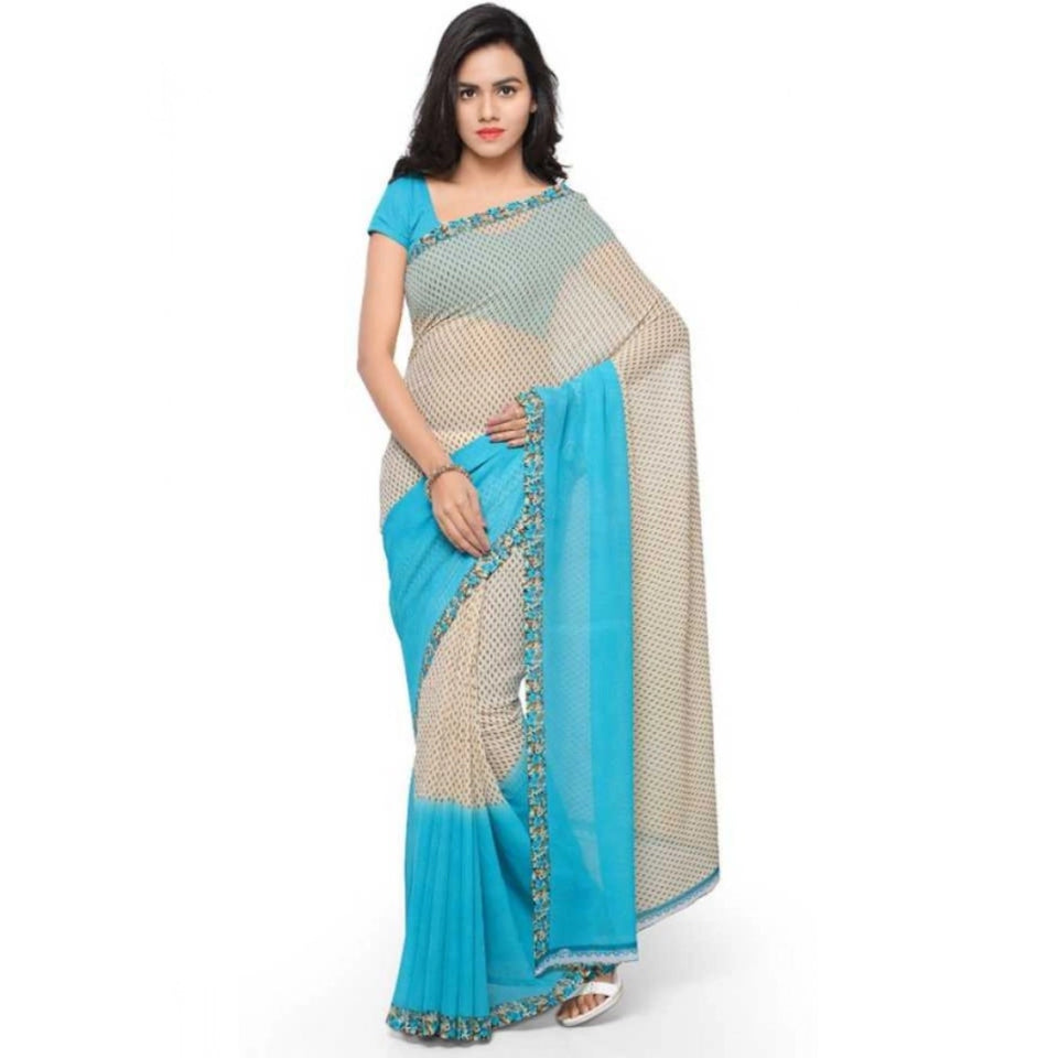 Generic Women's Faux Georgette Printed Saree With Unstitched Blouse 5.5Mtr (Blue)