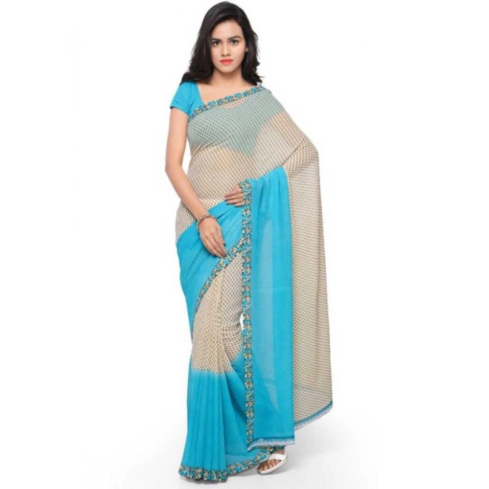Generic Women's Faux Georgette Printed Saree With Unstitched Blouse 5.5Mtr (Blue)