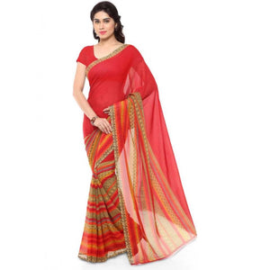 Generic Women's Faux Georgette Printed Saree With Unstitched Blouse 5.5Mtr (Red)
