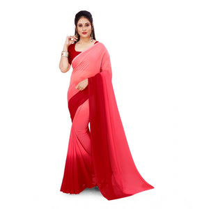 Generic Women's Georgette Solid Saree With Unstitched Blouse 5.5Mtr (Pink)