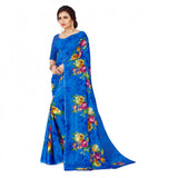 Generic Women's Faux Georgette Printed Saree With Unstitched Blouse 5.5Mtr (Blue)
