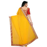 Generic Women's Chiifon Saree Printed Saree With Unstitched Blouse 5.5Mtr (Yellow)
