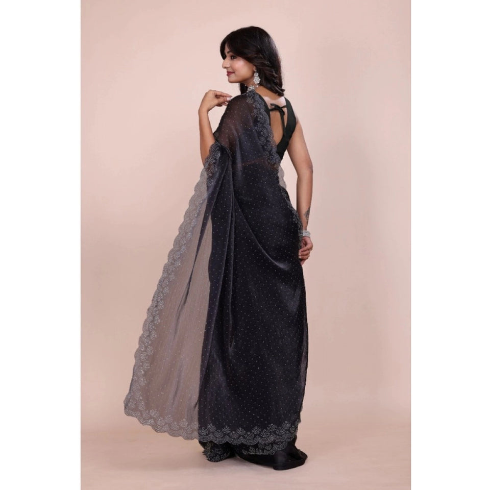 Generic Women's Jimmy choo Embellished Bollywood Saree With Unstitched Blouse 5.5Mtr (Black)