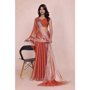 Generic Women's Jimmy choo Embellished Bollywood Saree With Unstitched Blouse 5.5Mtr (Orange)