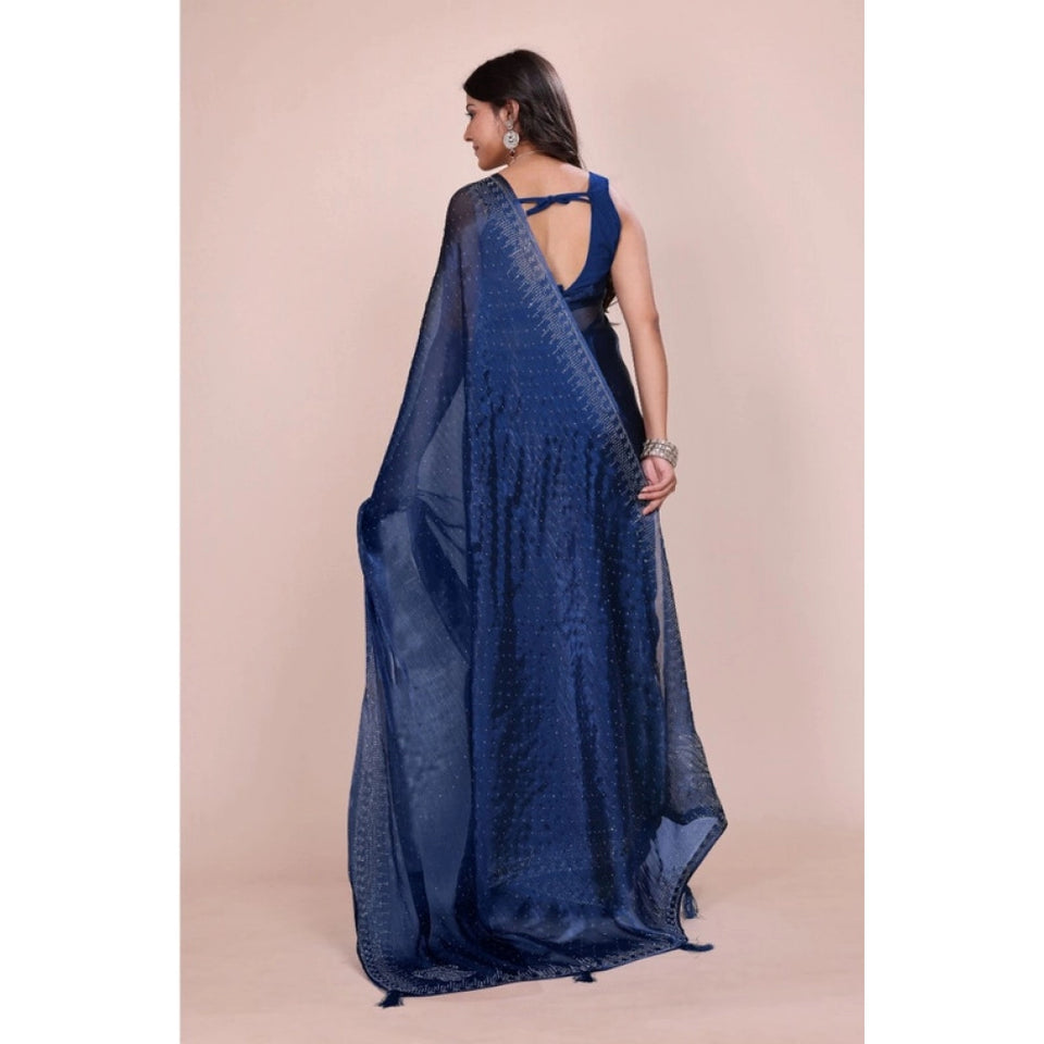 Generic Women's Jimmy choo Embellished Bollywood Saree With Unstitched Blouse 5.5Mtr (Blue)