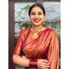 Generic Women's Litchi silk Printed Saree With Unstitched Blouse (Red)