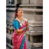 Generic Women's Litchi silk Printed Saree With Unstitched Blouse (Pink)