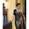 Generic Women's Litchi silk Printed Saree With Unstitched Blouse (Black)