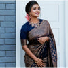Generic Women's Litchi silk Printed Saree With Unstitched Blouse (Blue)