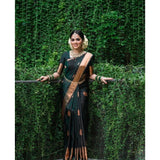 Generic Women's Litchi silk Printed Saree With Unstitched Blouse (Green)