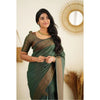 Generic Women's Litchi silk Printed Saree With Unstitched Blouse (Green)