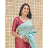 Generic Women's Litchi silk Printed Saree With Unstitched Blouse (Blue)