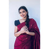 Generic Women's Litchi silk Printed Saree With Unstitched Blouse (Red)