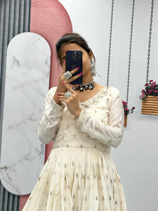 Ivory Embroidered Flared Gown - Elegant Ethnic Wear