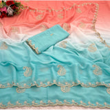 Generic Women's Digital Printed  Geogette Saree With Unstitched Blouse (Blue, 5-6 Mtrs)