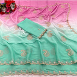 Generic Women's Digital Printed  Geogette Saree With Unstitched Blouse (Light Green, 5-6 Mtrs)