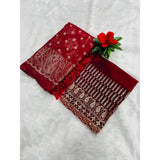 Generic Women's Embroidered Georgette Saree With Unstitched Blouse (Red, 5-6 Mtrs)